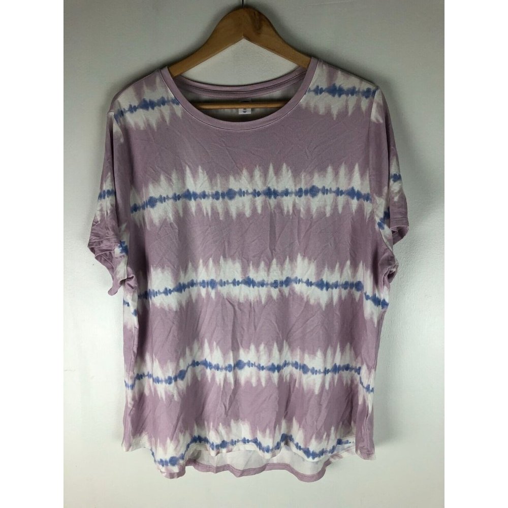 Old Navy Luxe Women's Purple Tie Dye Short Sleeve Crewneck T-Shirt Stretch XXL